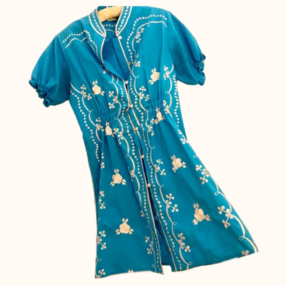 Vintage Blue Hawaiian Mini Dress